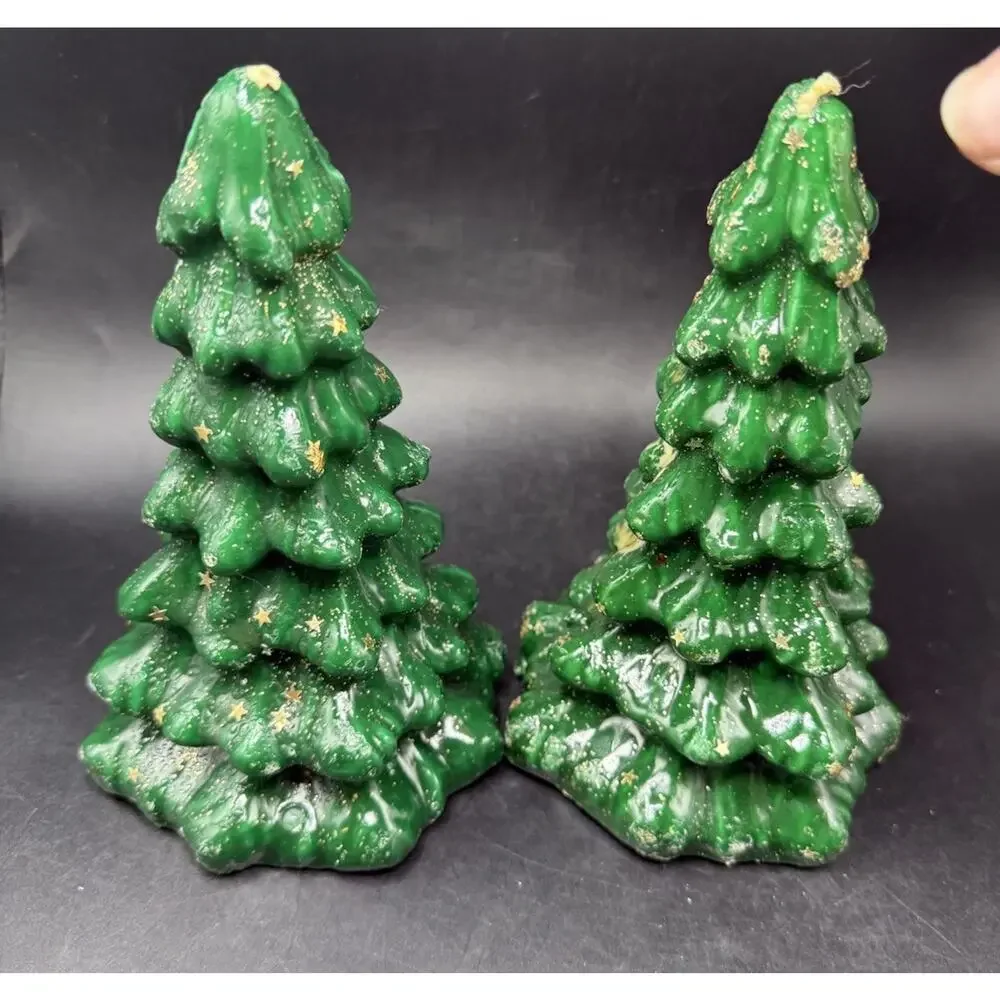 VTG Gurley 2 Green Christmas Tree Candles Gold Stars Holiday Decor 8